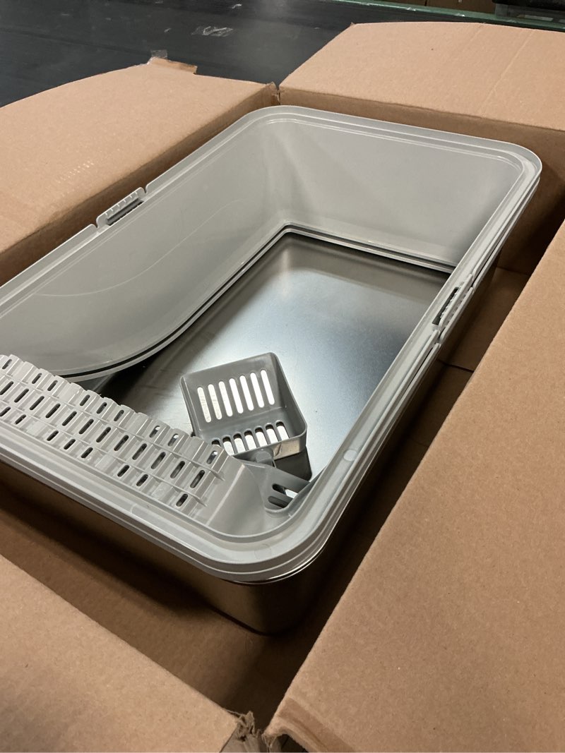 Condition photo showing Good Condition for 2pack stainless steel litter box, extra large xl odor free metal litter box with high sides, open top litter pan include scoop easy cleaning anti-scratch kitty cat box anti-urine leakage, non-sticky x-large light grey(23in)