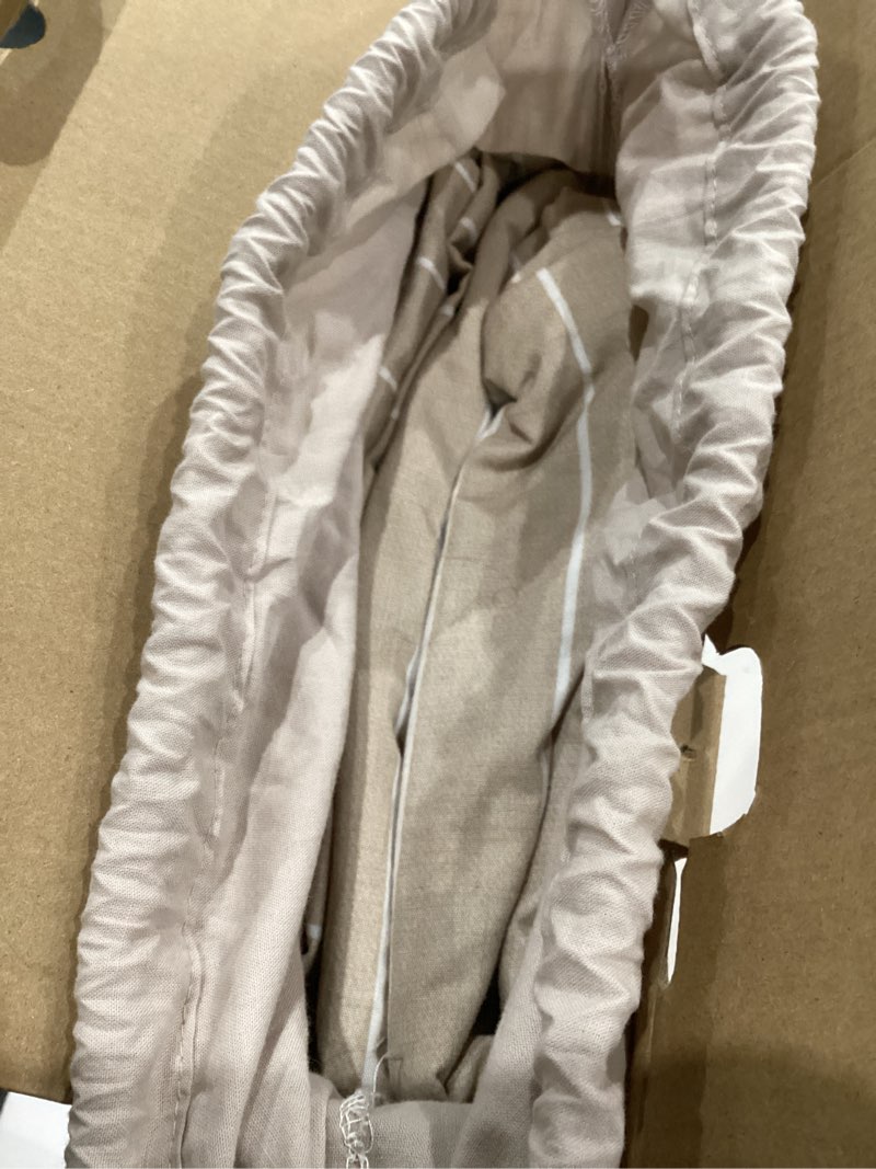 Condition photo showing Good Condition for Bedsure Striped Duvet Cover Queen Size,100% Washed Cotton Duvet Cover Linen Like Textured, Classic Striped Pattern Enhances Bedroom Comfort and Style, Stripes Tan/White, 90"x90" 11 - Tan/White Stripes (No Comforter) Queen (90" x 90")