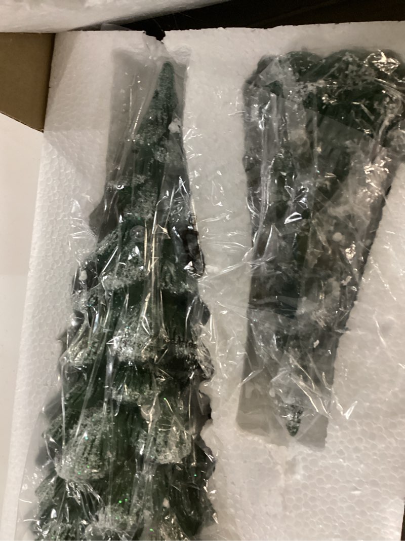 Condition photo showing New/Like New for WDS WONDROUS Christmas Tree Figurine Light Up Green, 2Pcs Christmas Trees with Lights, Xmas Tree Figurines for Tabletop Mantel Shelf Fireplace Holiday Decorations for Home and Gift Green and White 5.1x5.1x13.7in