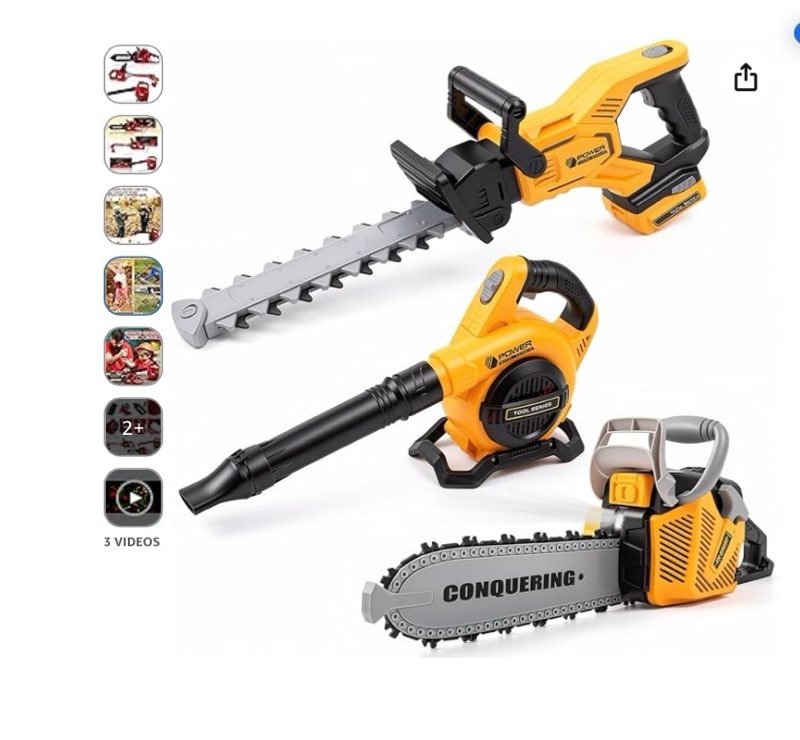 Arrowbash 3-in-1 Kids Gardening Toy Set, Toy Leaf Blower & Kids Chainsaw & Weed Trimmer with Realistic Sound, Outdoor Backyard Play Educational Learning Birthday Summer Gift for 3-8 Boys Girls