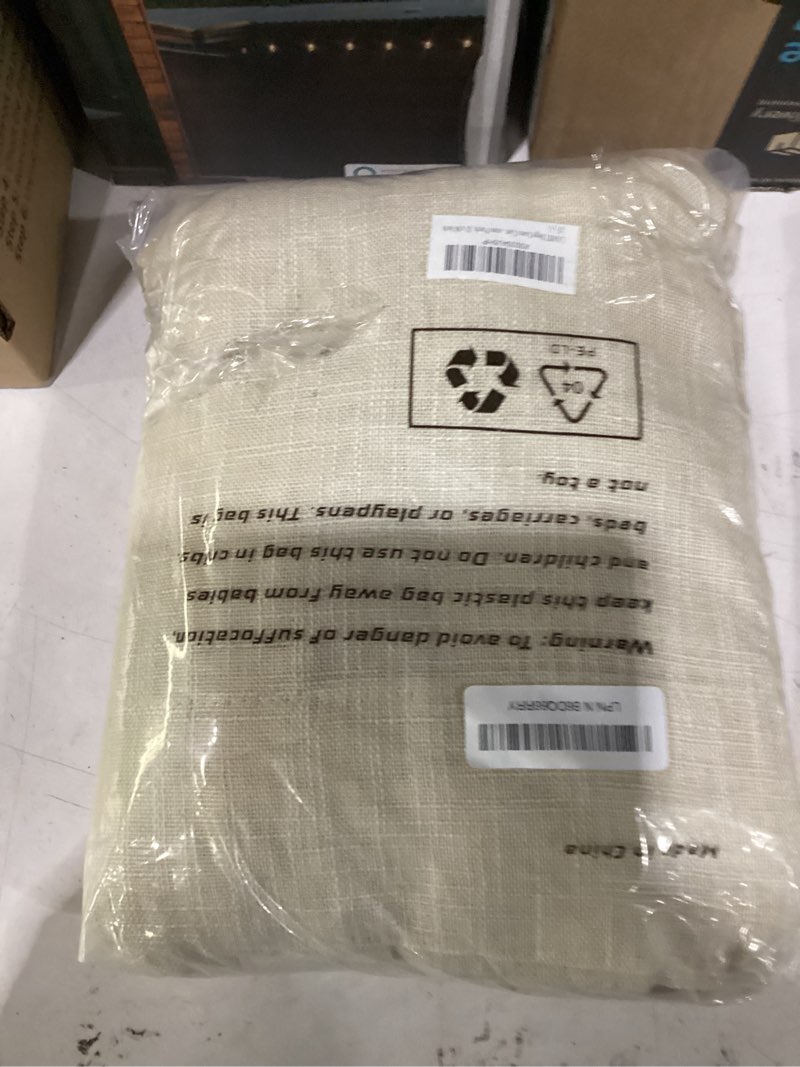Condition photo showing Good Condition for lamit beige linen curtains for living room 2 panels set, 84 inch faux linen textured light filtering drapes back tab and rod pocket boho panels for farmhouse/bedroom/porch, 52 x 84 inch 52"w x 84"l (pack of 2) beige