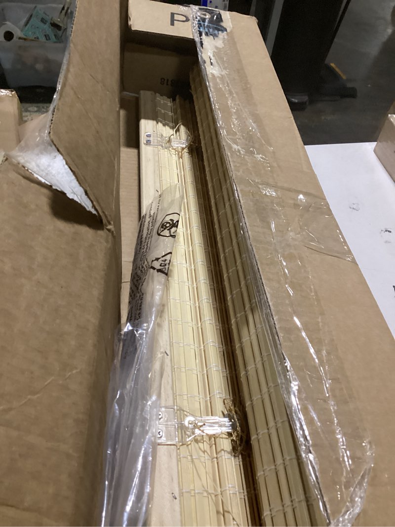 Condition photo showing Good Condition for bamboo blinds for interior windows, easy to install bamboo shades for indoor windows, custom roller shades for indoor window and outdoor patio, 23" w x 48" h bamboo carbonized color 23"w x 48"h