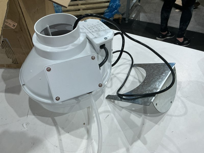 Condition photo showing As Is for 4 inch dryer booster fan with pressure switch for auto on/off dbf 110