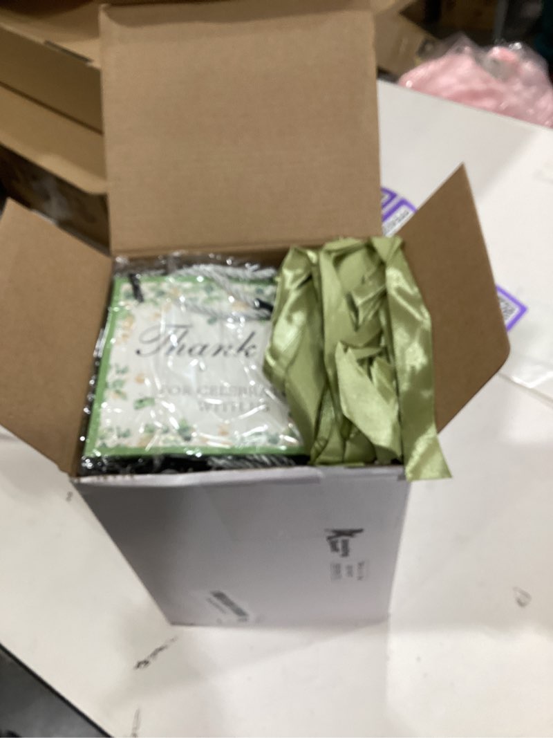 Condition photo showing New/Like New for AmazingSpark 50 Pcs Wedding Welcome Bags with Handles and Tissue Paper 5.5x4.7x2.5'' Wedding Favor Gift Bags Thank You for Celebrating with Us for Baby Shower Housewarming Birthday (Green,Eucalyptus) Green Eucalyptus