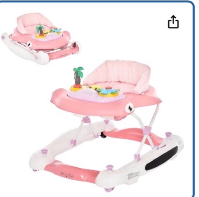Dream on Me 2-in-1 Aloha Fun Baby Walker in  pink , Easily Convertible Baby Walker, Adjustable Three Position Height Settings, Easy to Fold and Store Walker  pink 