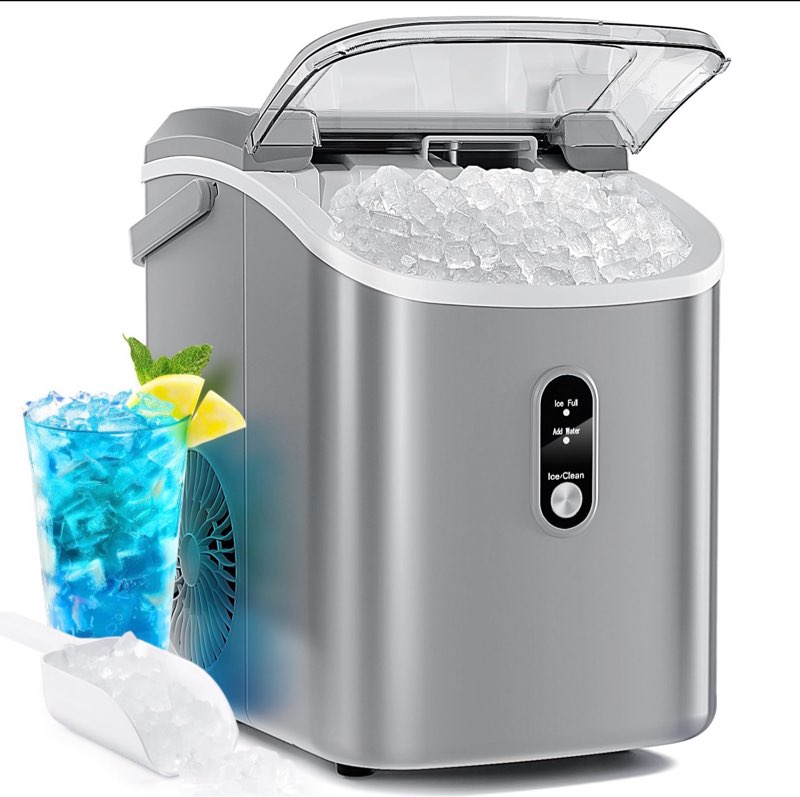 Antarctic Star Nugget Countertop Ice Maker with Soft Chewable Ice, 34Lbs/24H, Pebble Portable Ice Machine with Ice Scoop, Self-Cleaning, One Button Operation, for Kitchen,Office Grey