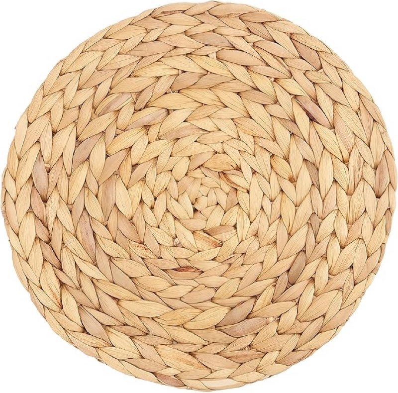 6 pack 15 inch round woven placemats, water hyacinth woven rattan placemats braided rattan tablemats non-slip insulation pads wicker