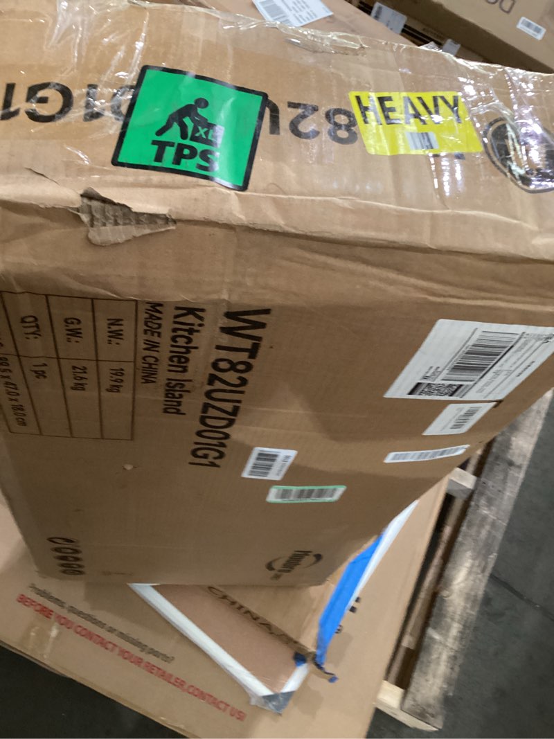 Condition photo showing As Is for HOOBRO Kitchen Island with Power Outlet, Kitchen Storage Island with Spice Rack and Drawer, Rolling Kitchen Cart on Wheels, for Home, Kitchen and Dining Room, White WT82UZD01G1