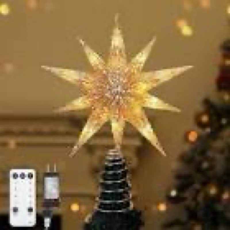 lewondr christmas tree topper star, 13 inch 10-pointed light up xmas star treetop with plug and remo