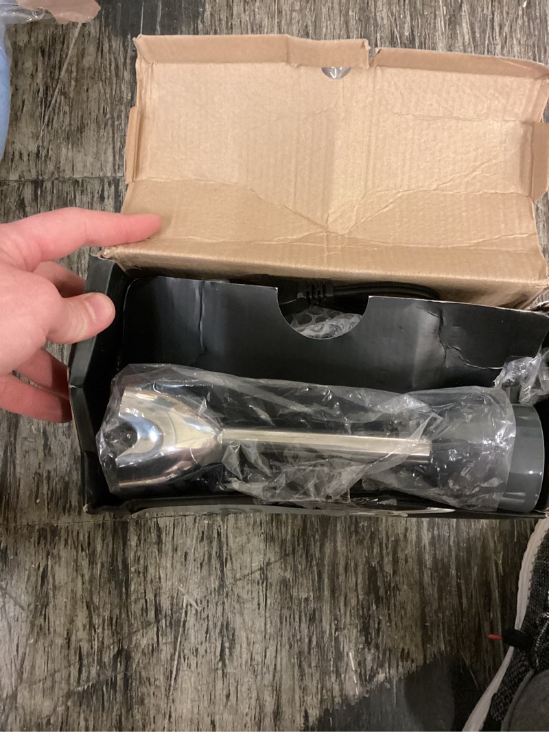 Condition photo showing Good Condition for mueller multistick 800w 5-in-1 immersion blender handheld, 12 speed hand mixer - turbo boost, heaviest duty copper motor, titanium blades hand blender, milk frother wand, whisk, kitchen gadgets black