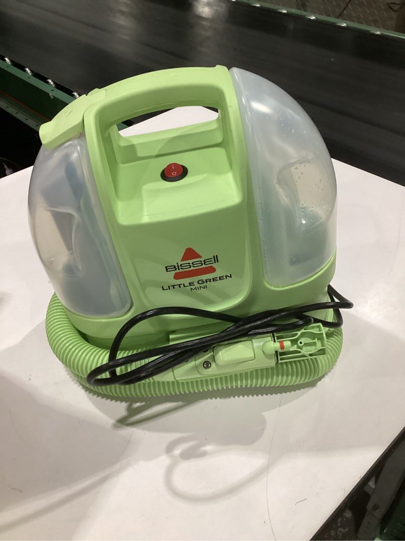 Condition photo showing As Is for (used, not tested)bissell little green mini portable carpet and upholstery deep cleaner, car/auto detailer, with hydrorinse self-cleaning tool and 4\" tough stain tool, tea green, 4075