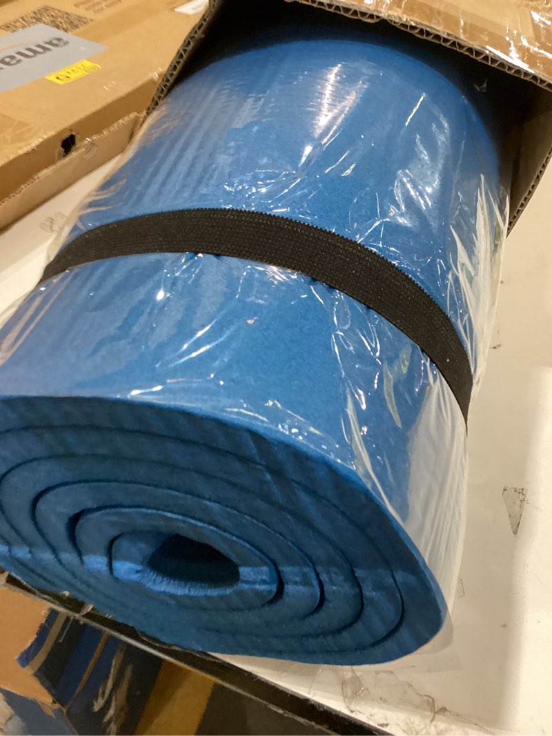 Condition photo showing New/Like New for Amazon Basics Extra Thick Exercise Yoga Mat with Carrying Strap Blue 1/2 Inch