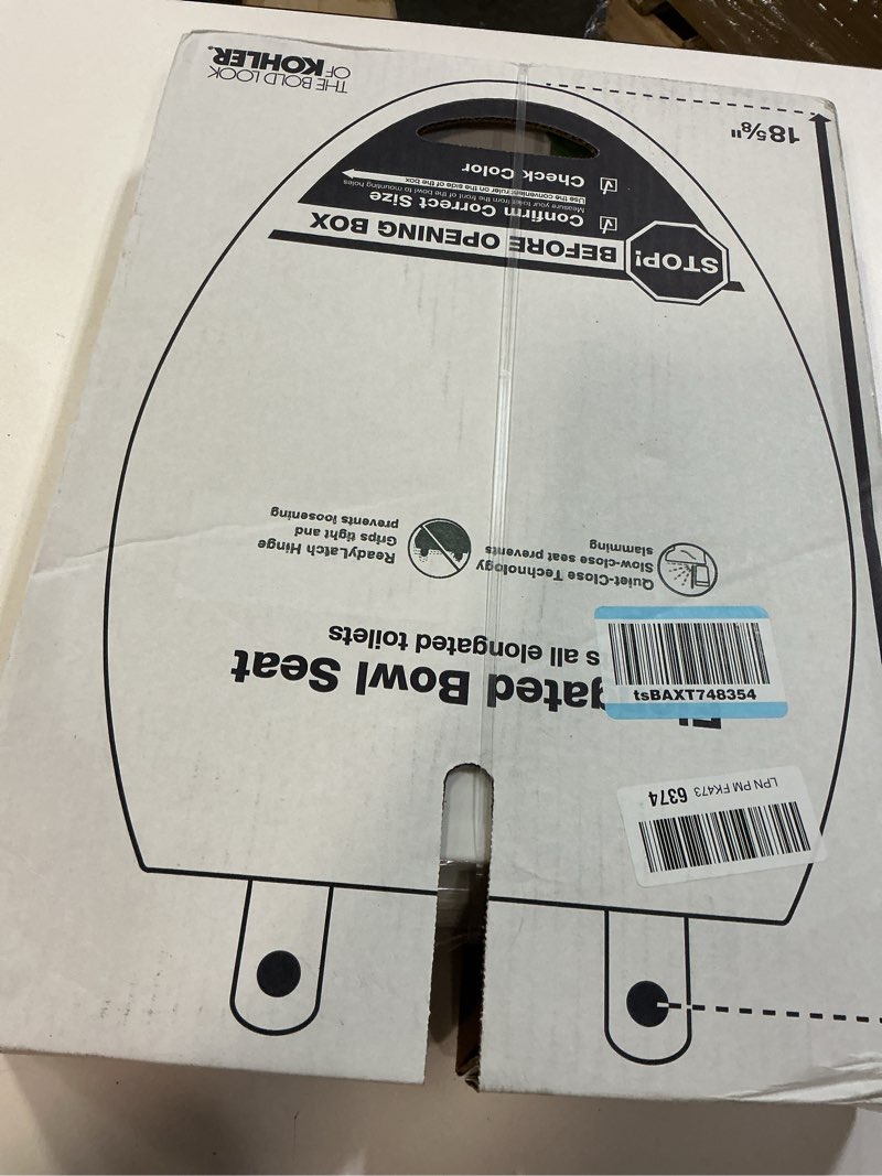 Condition photo showing New/Like New for kohler 4636-rl-0 cachet readylatch elongated toilet seat slow close, soft close toilet seat quiet lid, contoured grip-tight bumpers installation hardware, apartment essentials, white white elongated ready latch