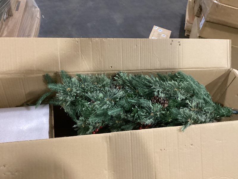 Condition photo showing As Is for (Incomplete-missing second base)4FT Christmas Tree with 100 Lights, Potted Artificial Christmas Tree Outdoor Decor 8 Mode Timer Waterproof with Real-Like Tips & Round Branches for Front Door, Porch, 2 Pack (Green) (Red)