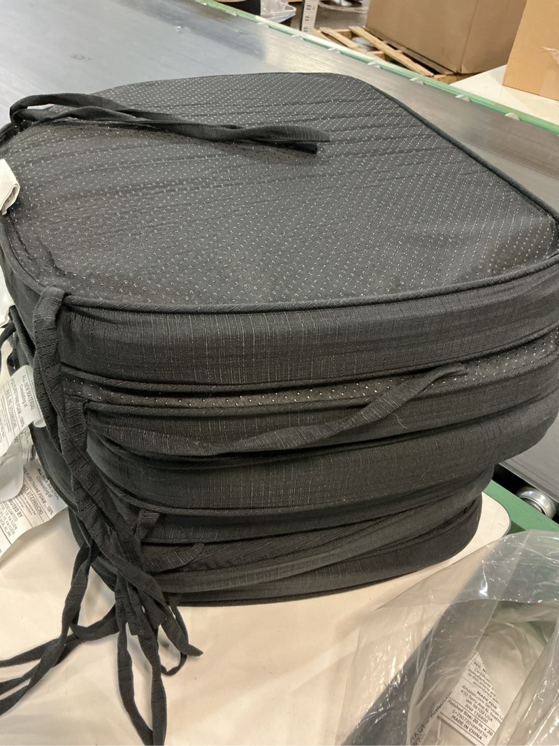 Condition photo showing Good Condition for Basic Beyond Chair Cushions for Dining Chairs, D-Shaped Kitchen Chair Cushions with Ties Set of 6, 2.5" Thick Seat Cushions for Dining Room/Kitchen Chairs, 17" x 16", Black Black 6 Count(Pack of 1)