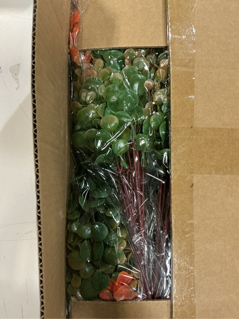 Condition photo showing New/Like New for Artificial Flowers for Outdoor Fall Decoration-Faux Flower Petunia with Eucalyptus Fake Plants Boxwood for Front Door Planter Home Garden Porch Patio Thanksgiving Autumn Decor-24 Bundles (Orange)