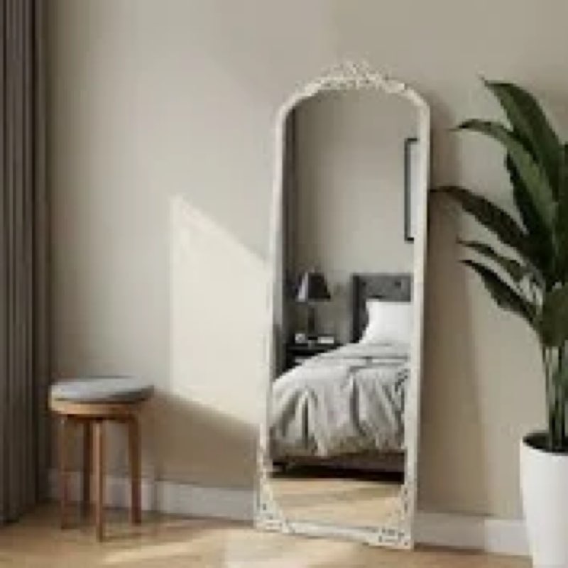 Arch Solid Wood Mirror Ornate Mirror Wall Mirror Retro Mirror with Carved Frame Size: Weathered White, Finish: 64" x 21"