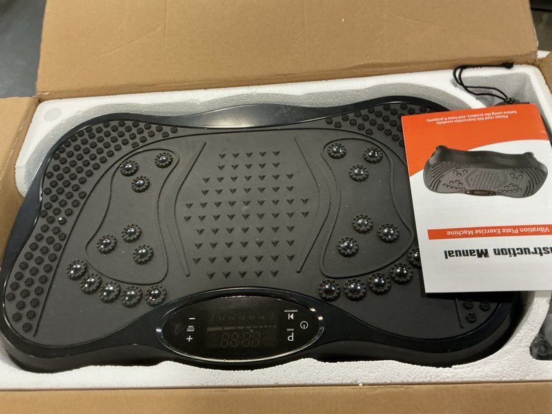 Condition photo showing Good Condition for vibration plate exercise machine, 130 levels full body workout vibrating plate for lymphatic drainage weight loss, 450 lbs capacity shake platform with resistance bands bluetooth for women men