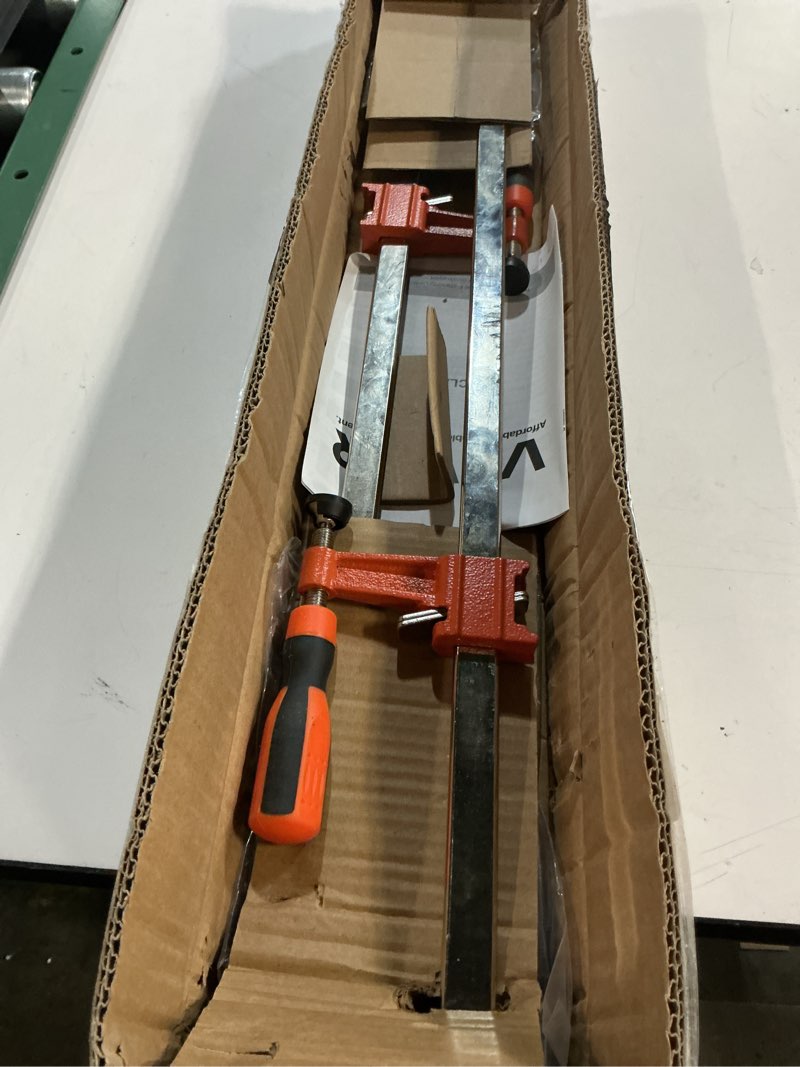 Condition photo showing Good Condition for VEVOR Bar Clamps for Woodworking, 2-Pack 24 inch Opening, Lockable F-Clamp with 600 lbs Load Limit, 2-1/2 inch Depth, Cast Iron and Carbon Steel, Easy to Use, Wood Clamps for Woodworking Metal Working Medium-Duty 24"(2 Pack)