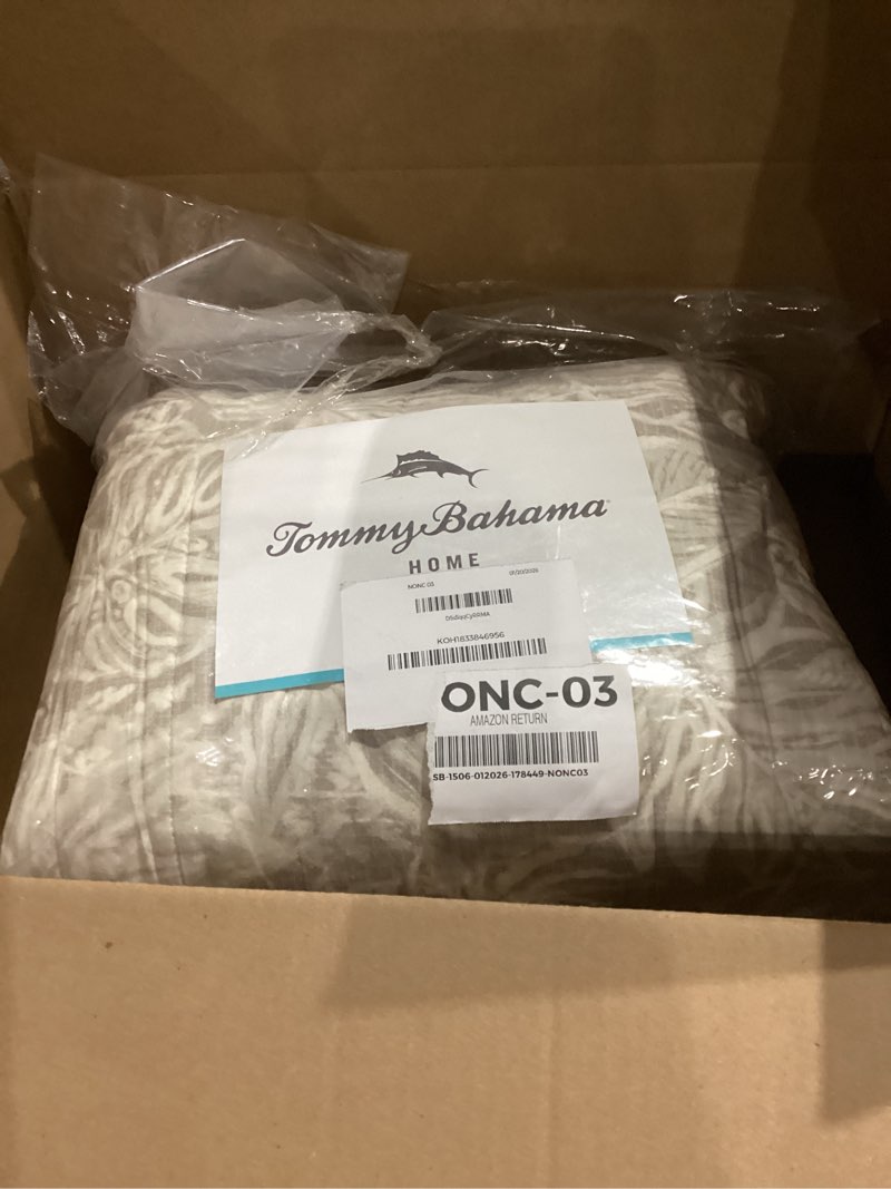 Condition photo showing Good Condition for Tommy Bahama - King Quilt Set, Breathable Reversible Bedding with Matching Shams, Coastal Inspired Bedding Set (Ocean Deep Beige, King) King Beige