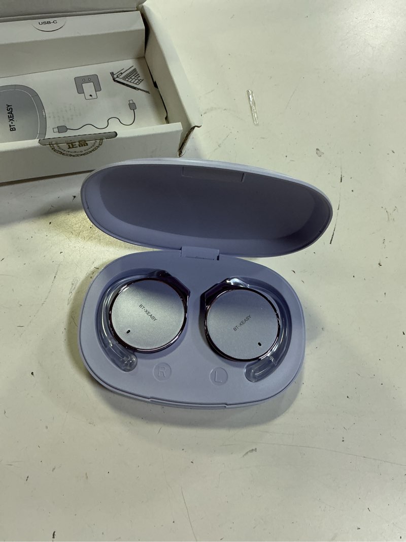 Condition photo showing Good Condition for bluetooth earhooks for sports, 52hr playtime wireless earbuds, open-ear headphones, secure fit gym running headphones with mic clip on earphones connect 2 devices for work pure purple