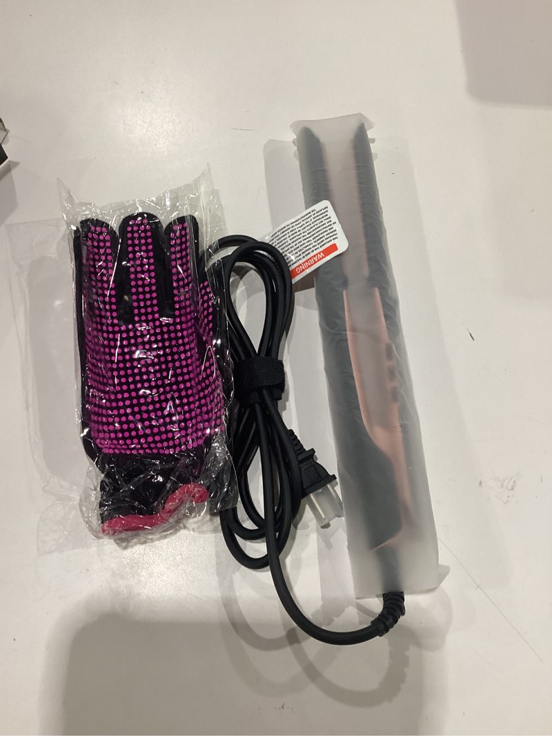 Condition photo showing New/Like New for annlary hair straightener 1 inch flat iron and curler 2 in 1 titanium ceramic ionic dual voltage straightener with heat-resistant silicone, for less frizz, shinier & smoother 1 inch black/rose gold