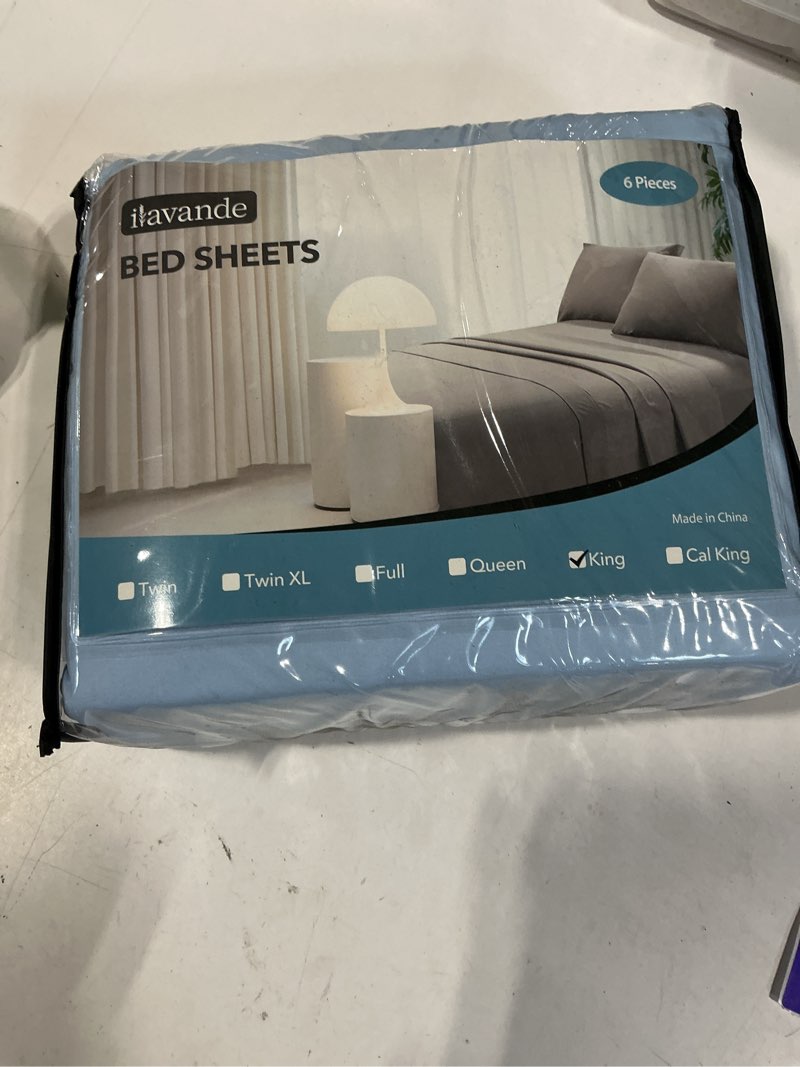 Condition photo showing New/Like New for ilavande king size 6 piece bed sheets set, baby blue - 1800 series microfiber, deep pockets, wrinkle & fade resistant, 5-star hotel sleeping experience baby blue king(6pc)