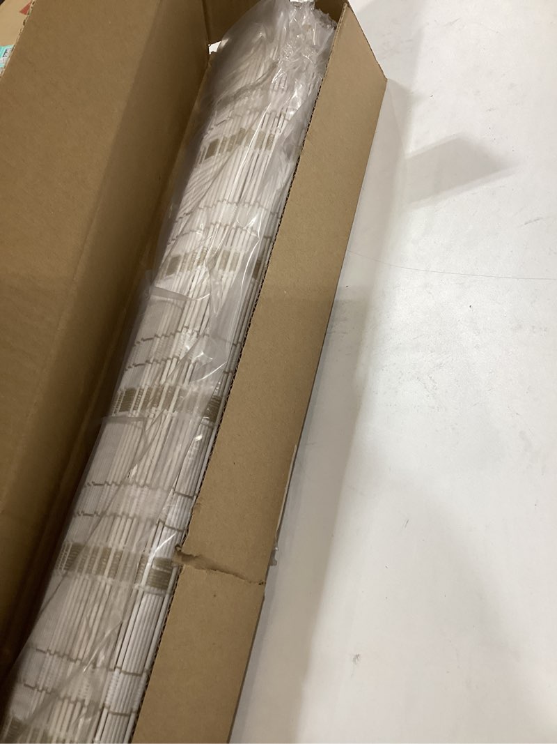 Condition photo showing Good Condition for LazBlinds No Tools No Drill Bamboo Roller Shades, Cordless Bamboo Blinds, Light Filtering Roll Up Blinds for Windows, French Door, Porch or Patio, 26'' W x 70'' H, Whitewash B Whitewash B 26'' W x 70'' H