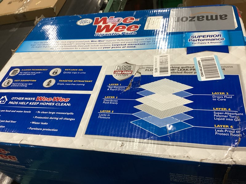 Condition photo showing Good Condition for Four Paws Wee-Wee Superior Performance Unscented Large Pee Pads for Dogs & Puppies, Quilted Leak-Proof Dog Housebreaking Potty Training Floor Protection, 27.5" x 44", 150 Count 27.5" x 44" 150.0