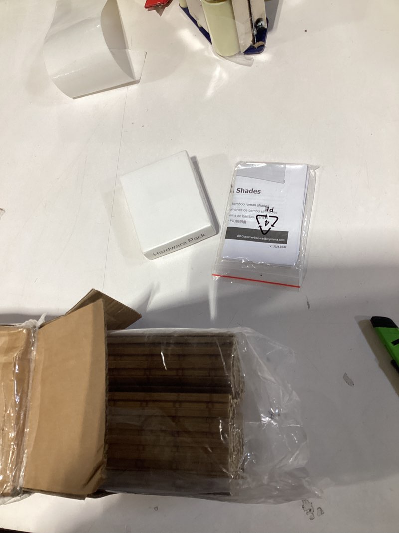 Condition photo showing New/Like New for LazBlinds Cordless Bamboo Roman Shades, Privacy Blinds for Interior Windows, Room Darkening Roll Up Bamboo Blinds for Home & Patio, 33.5" W x 64" H, Highfield Teak Pricacy - Highfield Teak 33 1/2" W x 64" H