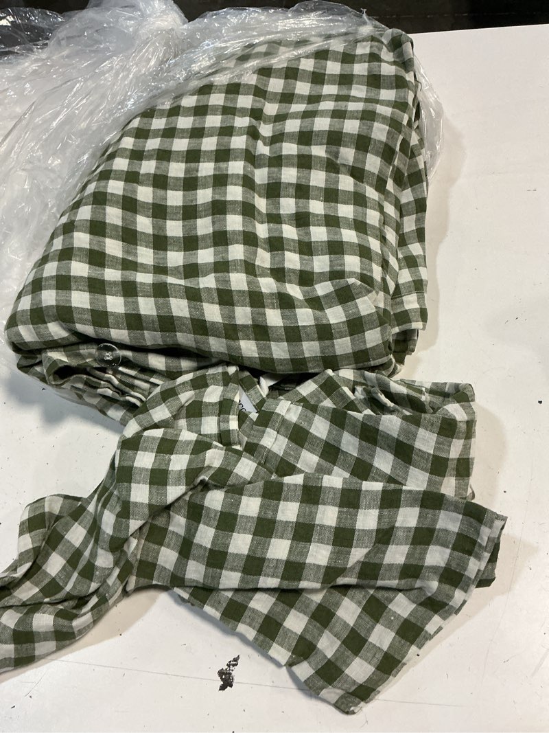 Condition photo showing As Is for european linen gingham duvet cover set, full/queen, olive