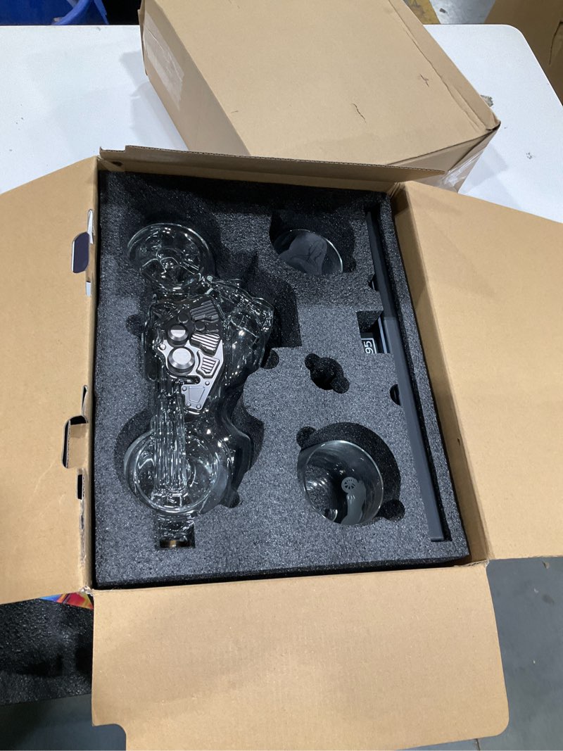 Condition photo showing Good Condition for kollea birthday gifts for men dad, motorcycle whiskey decanter set with 2 glasses, liquor dispenser for home bar, unique gift for him, father, boyfriend, anniversary, biker & motor lover, christmas transparent