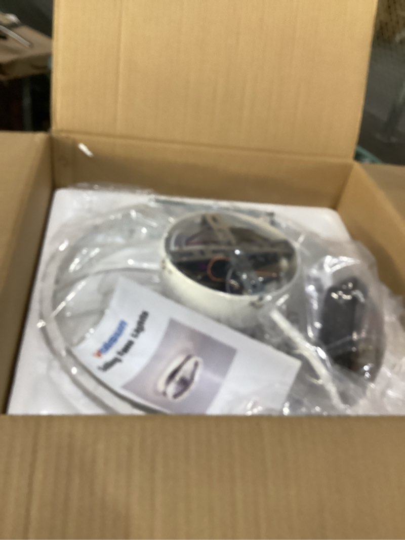 Condition photo showing New/Like New for VOLISUN Fandelier Ceiling Fans with Light, 15.7in Low Profile Ceiling Fan with Light and Remote, 3000K-6500K Dimmable Bladeless Ceiling Fan Flush Mount, White Modern Ceiling Fan with Light for Bedroom White 15.7 inch