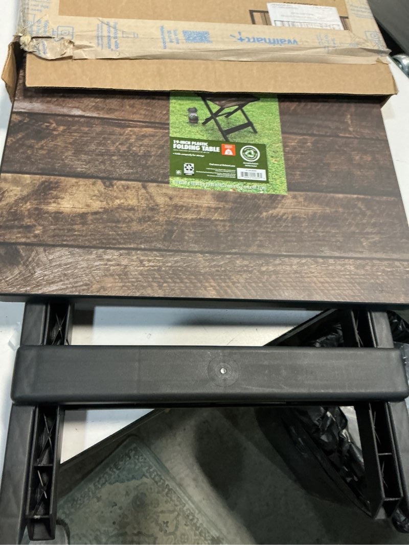 Condition photo showing New/Like New for 19in folding plastic table lightweight adjustable height indoor outdoor trail 