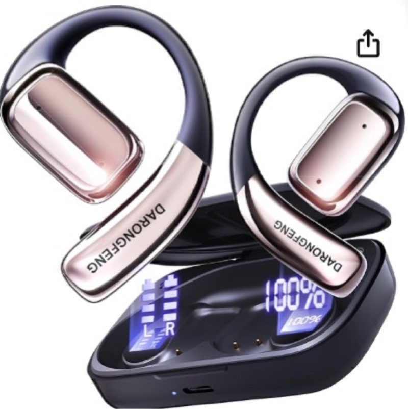 Open Ear Wireless Bluetooth Headphones, Pain-Free Air Conduction Ear Buds with LED Digital Display Charging Case, Sweat Resistant for Running, Safe Driving, and Extended Daily Use