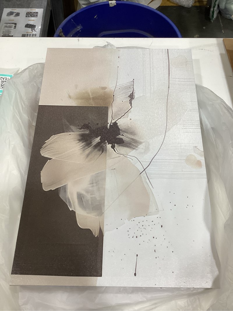 Condition photo showing Good Condition for 2Pcs Framed Neutral Abstract Canvas Wall Art Floral Pictures Modern Minimalist Posters Prints Beige Brown Black Flower Wall Decoration for Living Room Bedroom Bathroom Office 16x24in 24L" x 16W" Canvas