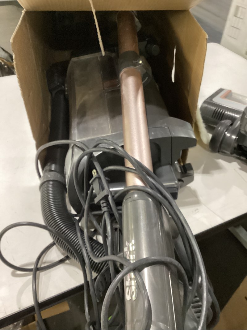Condition photo showing As Is for used missing accessories shark az2002 vertex powered lift-away upright vacuum with duoclean powerfins, self-cleaning brushroll, large dust cup, pet crevice tool, dusting brush & power brush, silver/rose gold duoclean powerfin (rose gold)