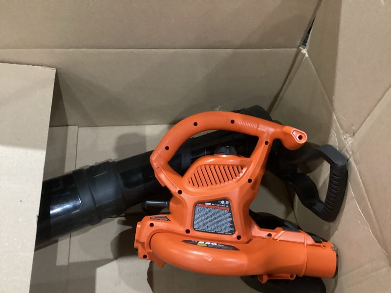 Condition photo showing As Is for black+decker corded leaf blower leaf vacuum and leaf mulcher 3-in-1, up to 230 mph, 12 amp handheld blower and vacuum combo (bv3600)