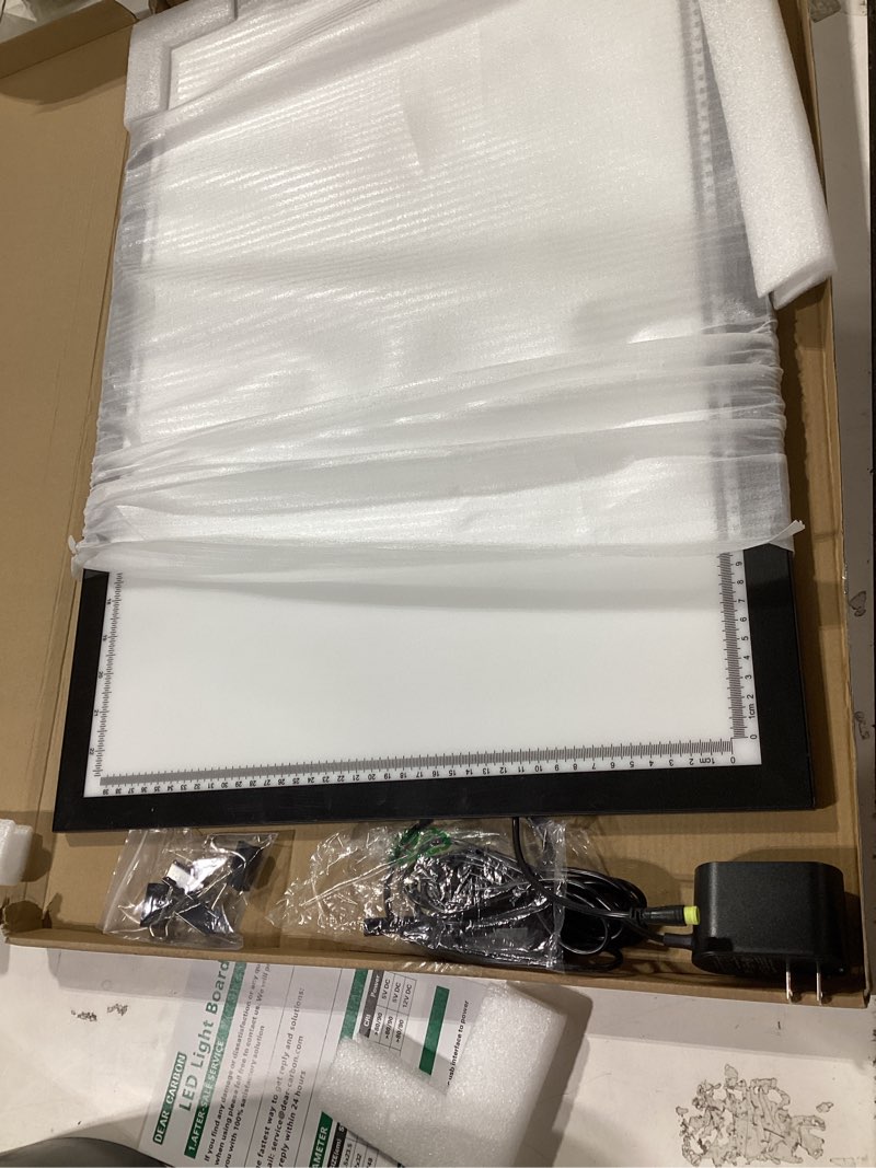 Condition photo showing Good Condition for a2 light pad - 26"x19", 10000+ lux super bright 10 levels/stepless dimming 3 colors art light board extra large with ul adapter for diamond painting, tracing, drawing, sketching - aluminum frame a2-3color