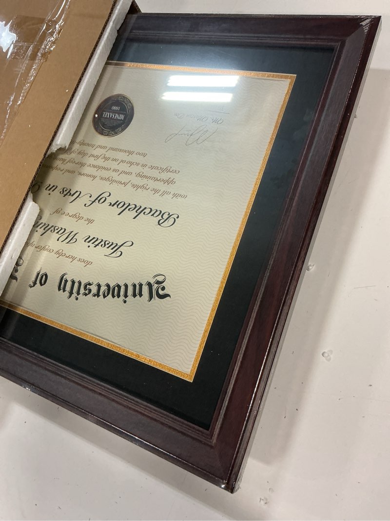Condition photo showing Good Condition for 14x17 diploma frames 11x14 with black mat, fits degree certificate document, 17 x 14 cherry red frame with tempered glass panel for wall mounting black mat-1 14x17 or 11x14 with mat