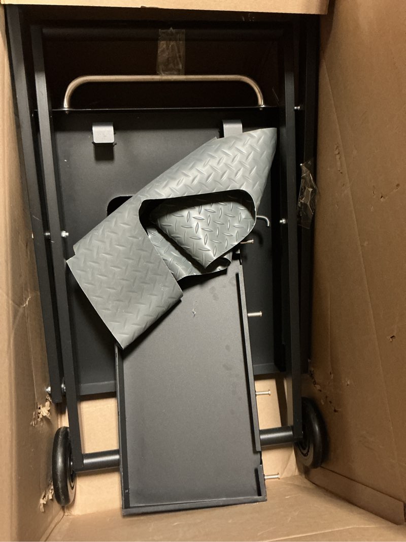 Condition photo showing As Is for collapsible grill stand for ninja woodfire outdoor grill og700/800/900 series & oo101 outdoor pizza oven stand, foldable grill cart for blackstone 17/22 griddle stand, with wheels & side table 18.5"d x 35"w x 29"h