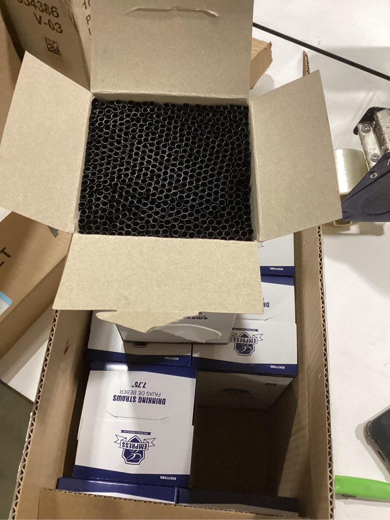 Condition photo showing New/Like New for eck775bk empress semi slim straw/stirrer unwrapped 7.75" black, boxed 10/500 cs