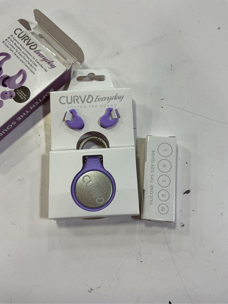 Condition photo showing Good Condition for curvd everyday earplugs + case clip bundle – perfect for sleep, travel, noise sensitivity/canceling, with portable waterproof container & silicone sleeve (purple)