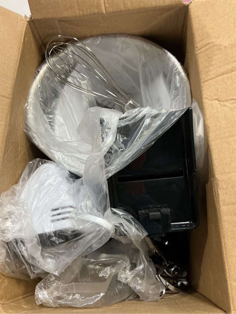 Condition photo showing Good Condition for stand mixers, 7 speeds with 3qt stainless steel bowl, stand and hand mixer with dough hook, whisk, mixing beater for baking, cake, cookie, kneading (vl2) black vl2