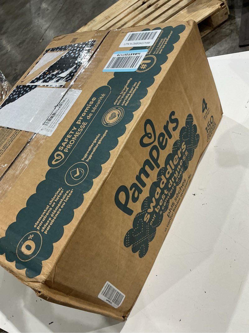Condition photo showing New/Like New for pampers swaddlers diapers, size 4 (15-34 lbs), 150 count, fragrance free, hypoallergenic, absorbent, pediatrician recommended, skin safe size 4 150