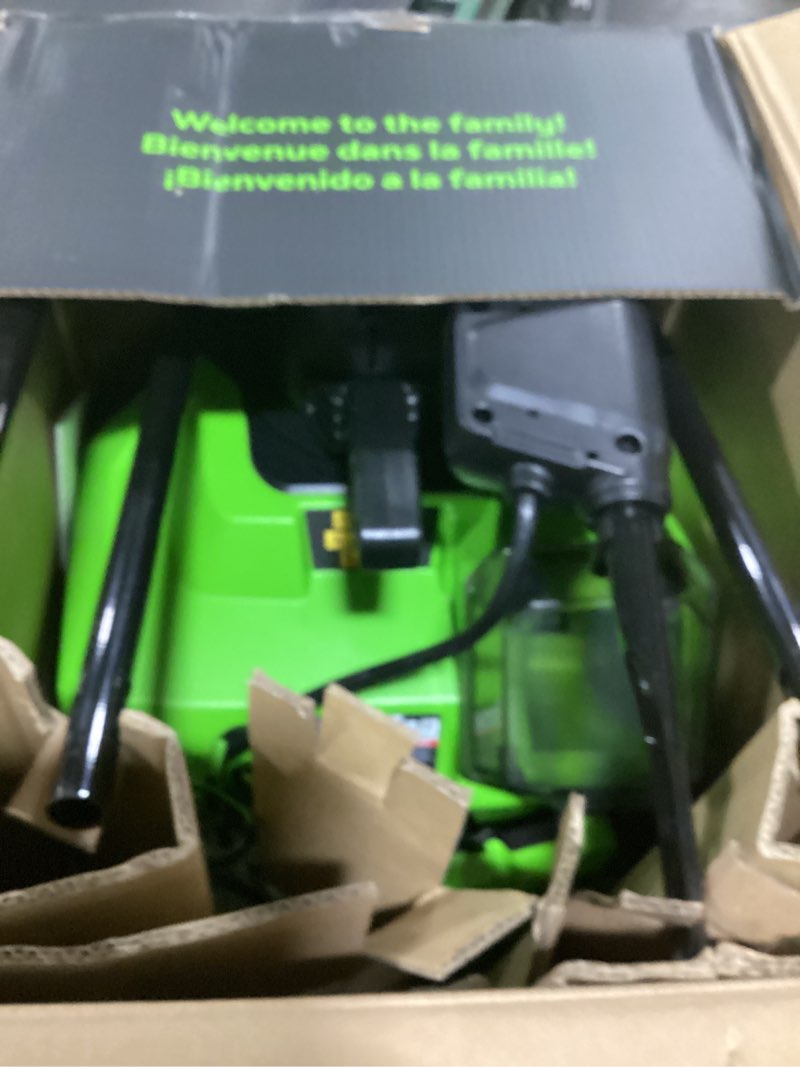 Condition photo showing As Is for Greenworks 40V (75+ Compatible Tools) 16” Cordless Snow Blower, 5.0Ah Battery and Charger Included, SN40B410 16" 5.0Ah