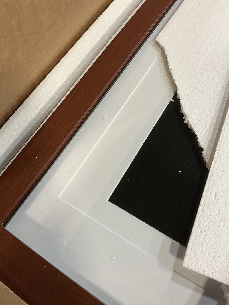 Condition photo showing Good Condition for 18x24 Frame Natural, Solid Walnut Wood 18 x 24 Poster Frame with Mat for 16 x 20 Image, Wall Gallery Mounting 24 x 18 Inch Large Picture Photo Frame