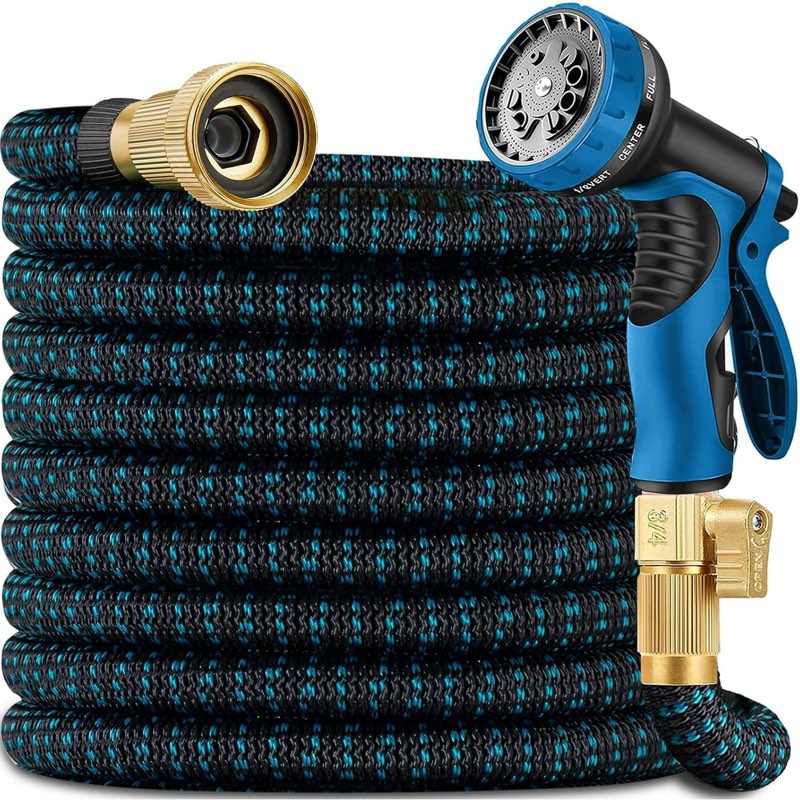 200 ft Non-Expanding Garden Water Hose (Green), Flexible Lightweight No-Kink/Tangle w/10-Way Nozzle, 3/4” Metal Fittings & Shut-Off Valve 
