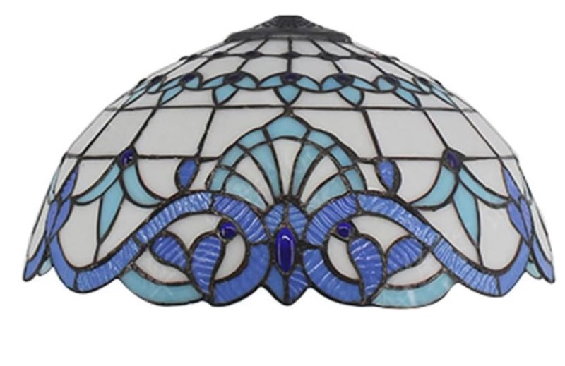 16-Inch Baroque Lamp Shade Replacement Only, Tiffany Style Stained Glass Lampshade, White & Blue Lampshades Accessories Fit for Table lamp Pendant Lights Floor Lamps