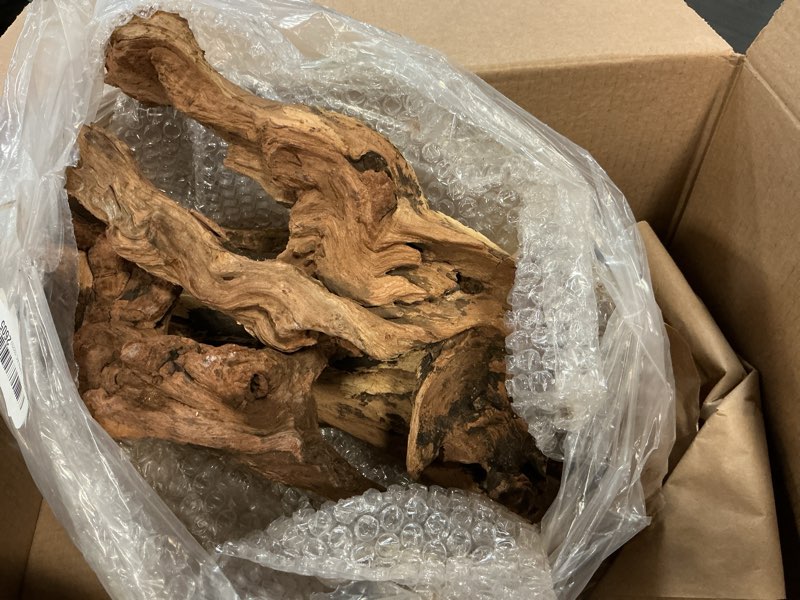 Condition photo showing As Is for jorewood natural large aquarium driftwood for fish tanks & reptile terrariums – safe fish tank decorations, unique twisted branches 2-piece 14-18 inch low tannin, easy to sink large mopani driftwood 14 to 18 inch (pack of 2)